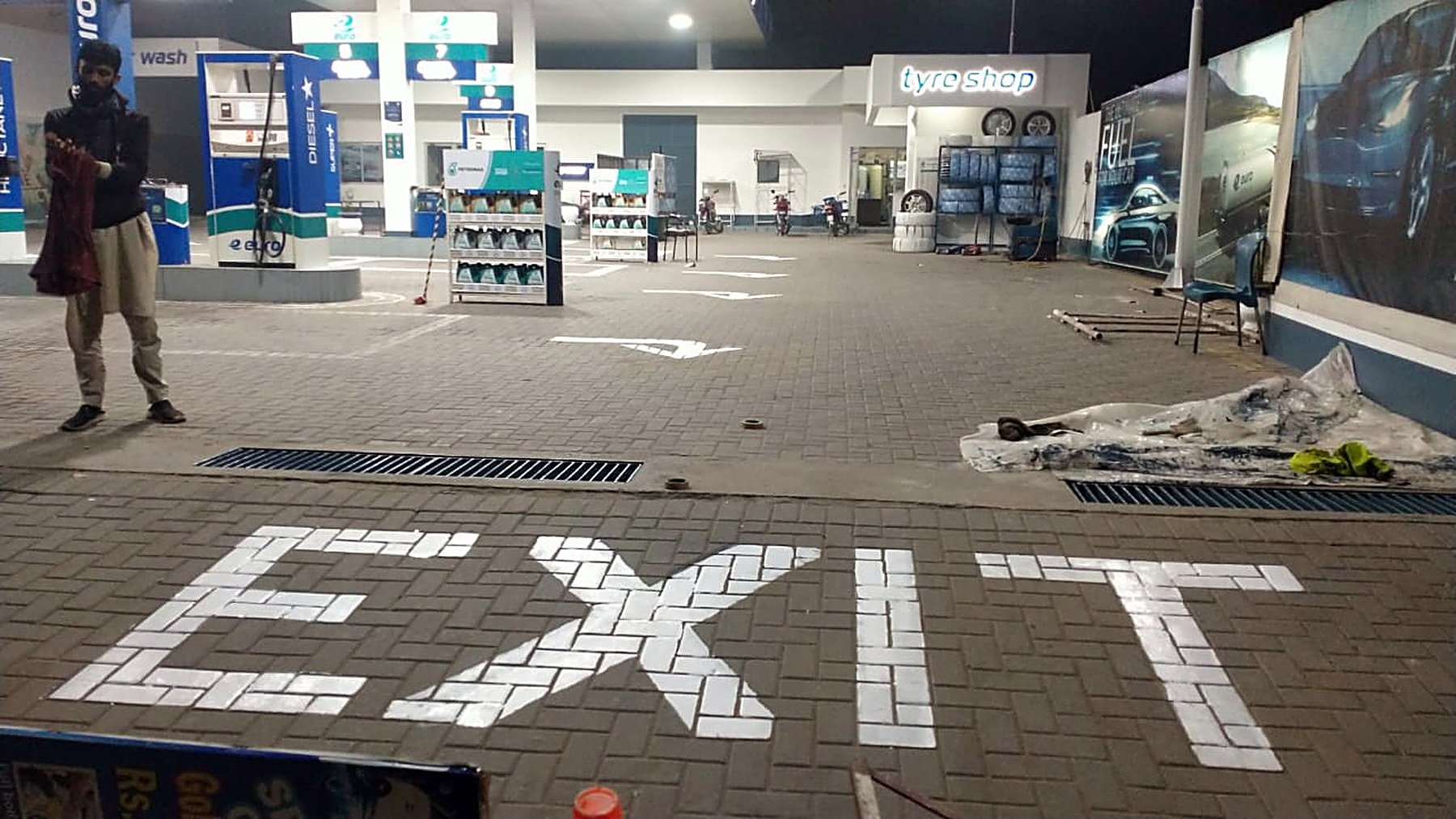 Repainted forecourt markings at a Euro Petroleum fuel station