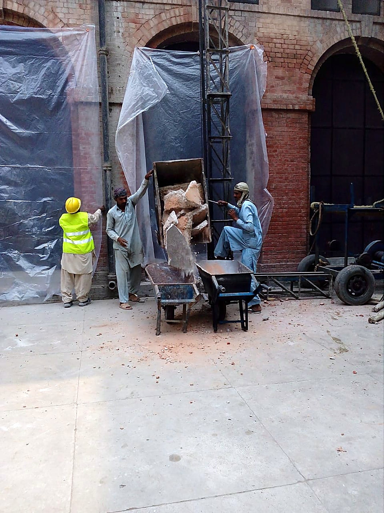 Restoration works at the brick arches of Mayo Hospital