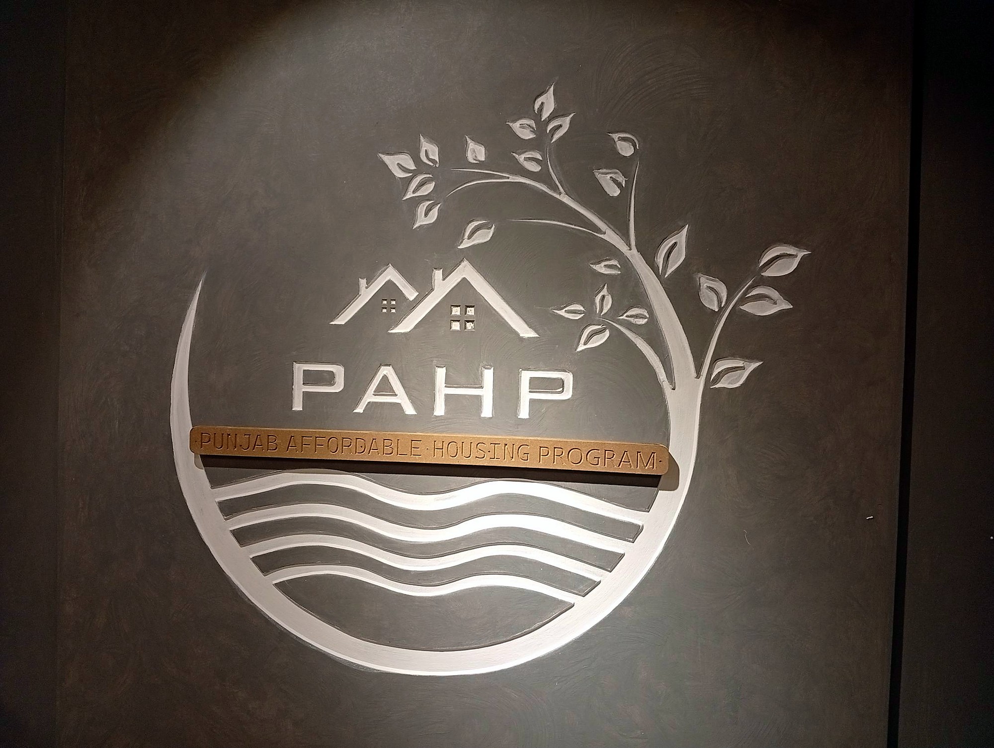 Relief-carved PAHP logo wall