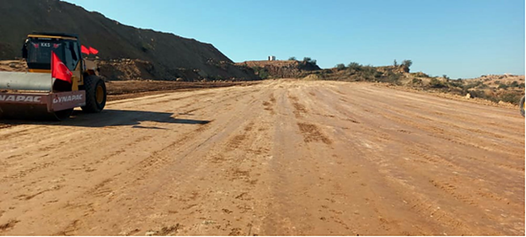 Roller on road earthwork
