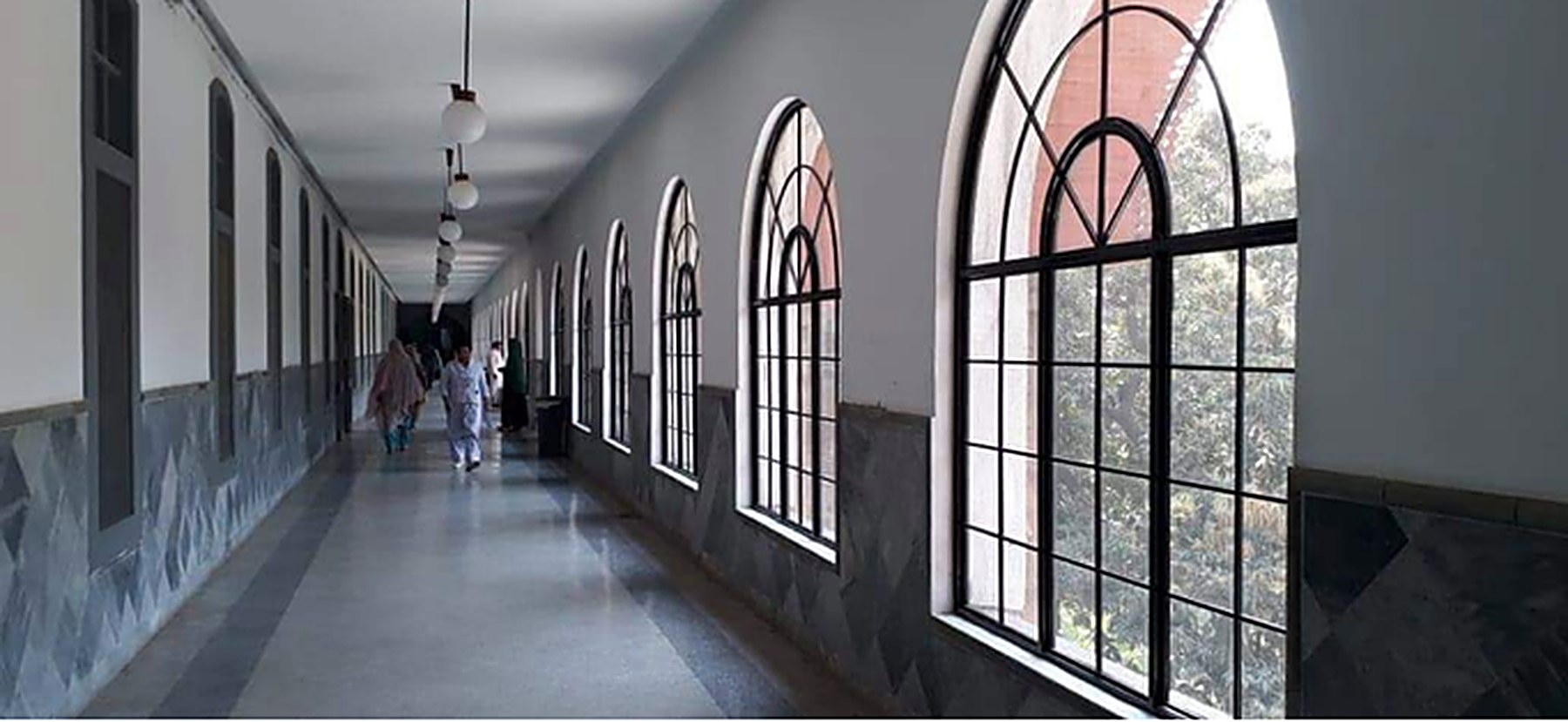 Restored arched corridor at Mayo Hospital, Lahore